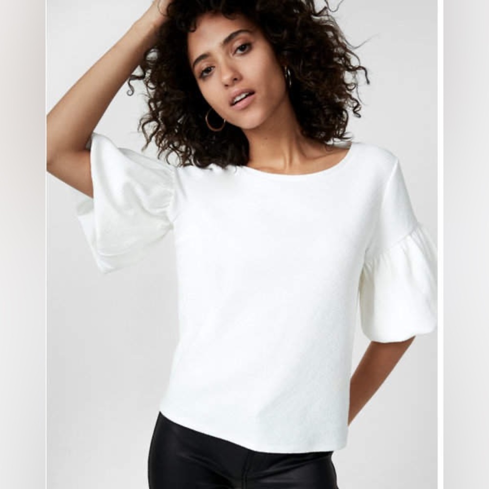 Express white textured bell short sleeve top